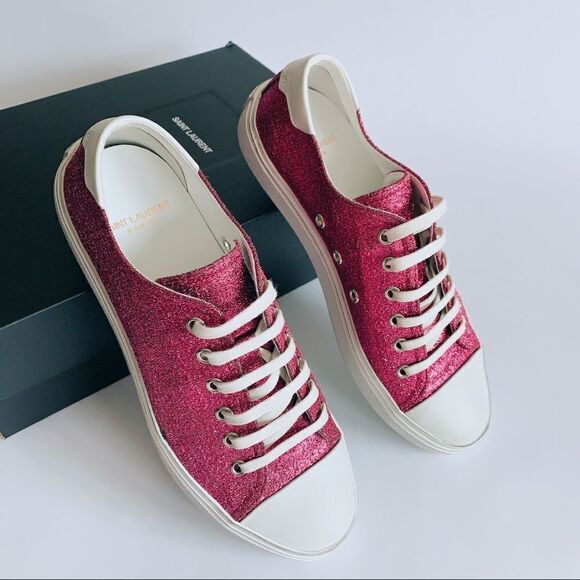 ⭕️ SAINT LAURENT Sneakers Low Pink Glitter YSL - Picture 1 of 11